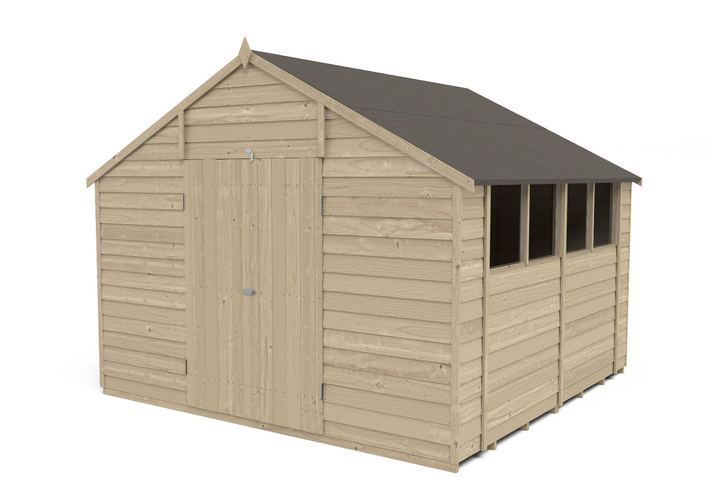 4LIFE Overlap Pressure Treated Apex Shed - Double Door (HD) - 10 x 10ft