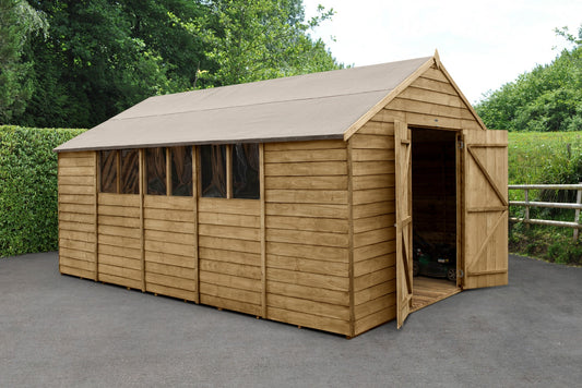 4LIFE Overlap Pressure Treated Apex Shed - Double Door (HD) - 10 x 15ft