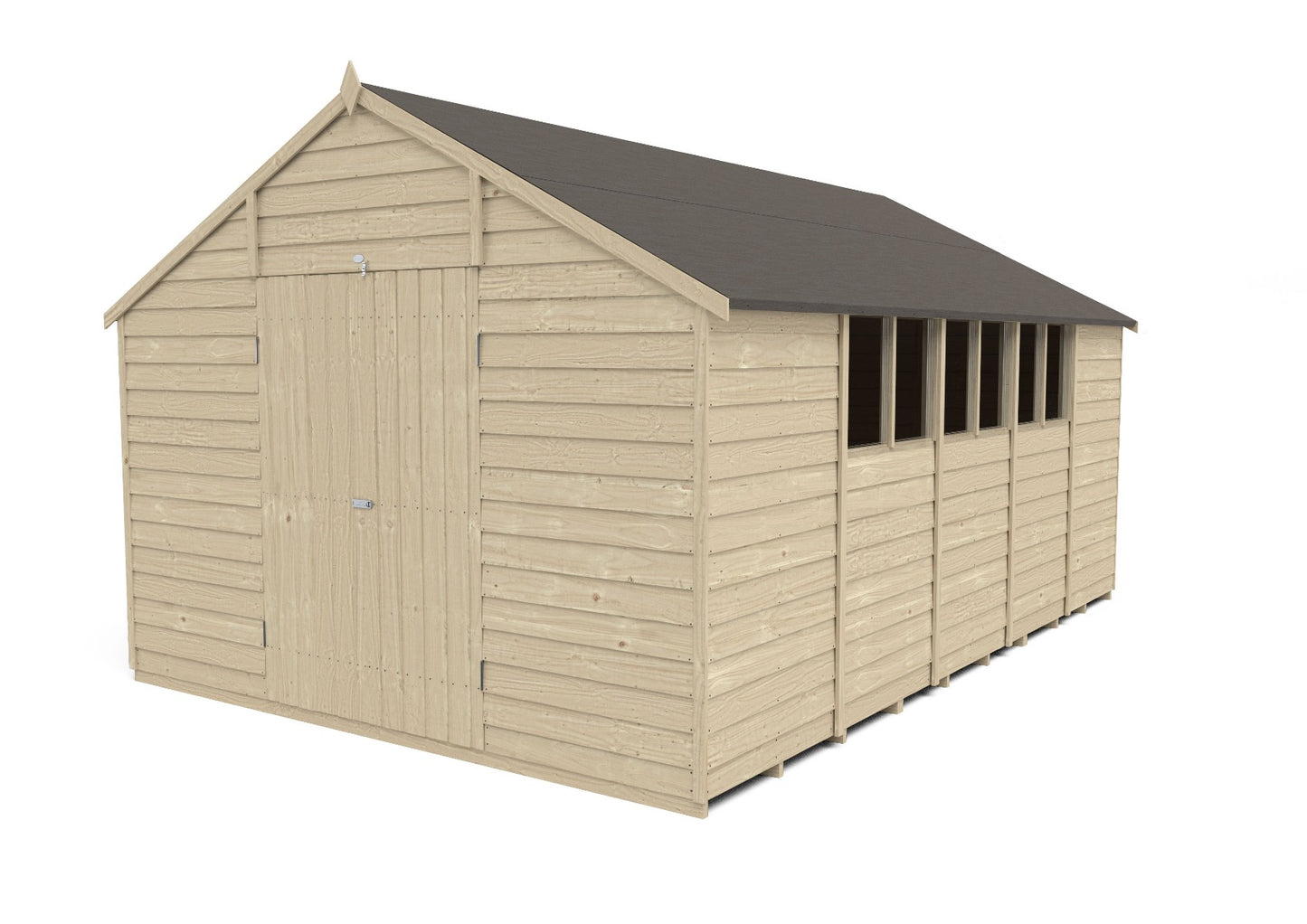 4LIFE Overlap Pressure Treated Apex Shed - Double Door (HD) - 10 x 15ft