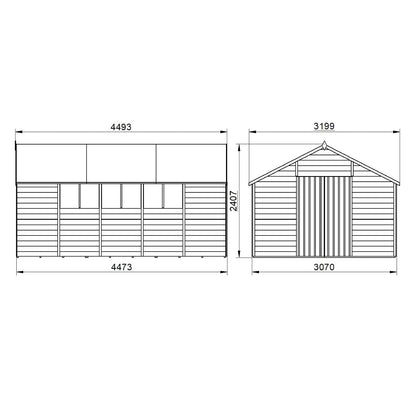 4LIFE Overlap Pressure Treated Apex Shed - Double Door (HD) - 10 x 15ft