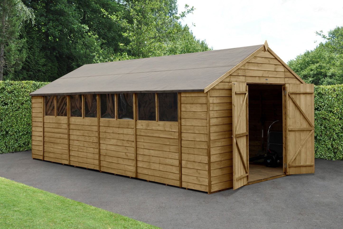 4LIFE Overlap Pressure Treated Apex Shed - Double Door (HD) - 10 x 20ft