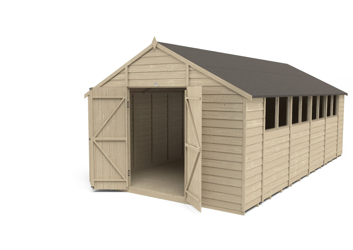 4LIFE Overlap Pressure Treated Apex Shed - Double Door (HD) - 10 x 20ft