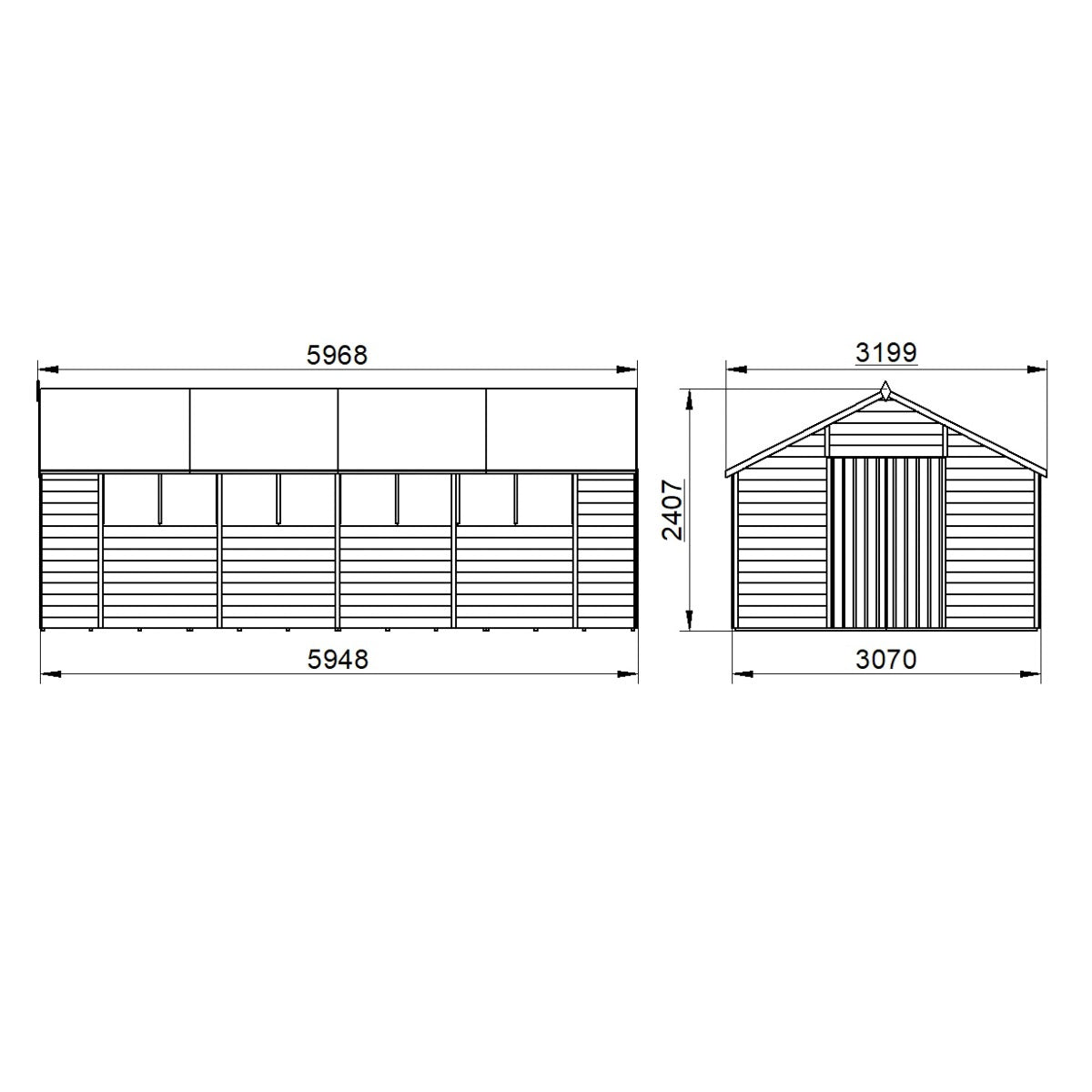 4LIFE Overlap Pressure Treated Apex Shed - Double Door (HD) - 10 x 20ft