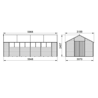 4LIFE Overlap Pressure Treated Apex Shed - Double Door (HD) - 10 x 20ft