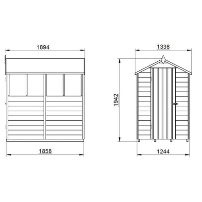 4LIFE Overlap Pressure Treated Apex Shed- 4 Window (HD) - 6 x 4ft