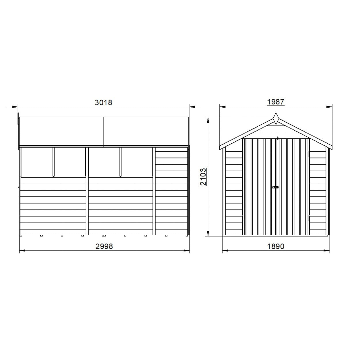 Forest Overlap Pressure Treated Apex Shed - Double Door - 10 x 6ft