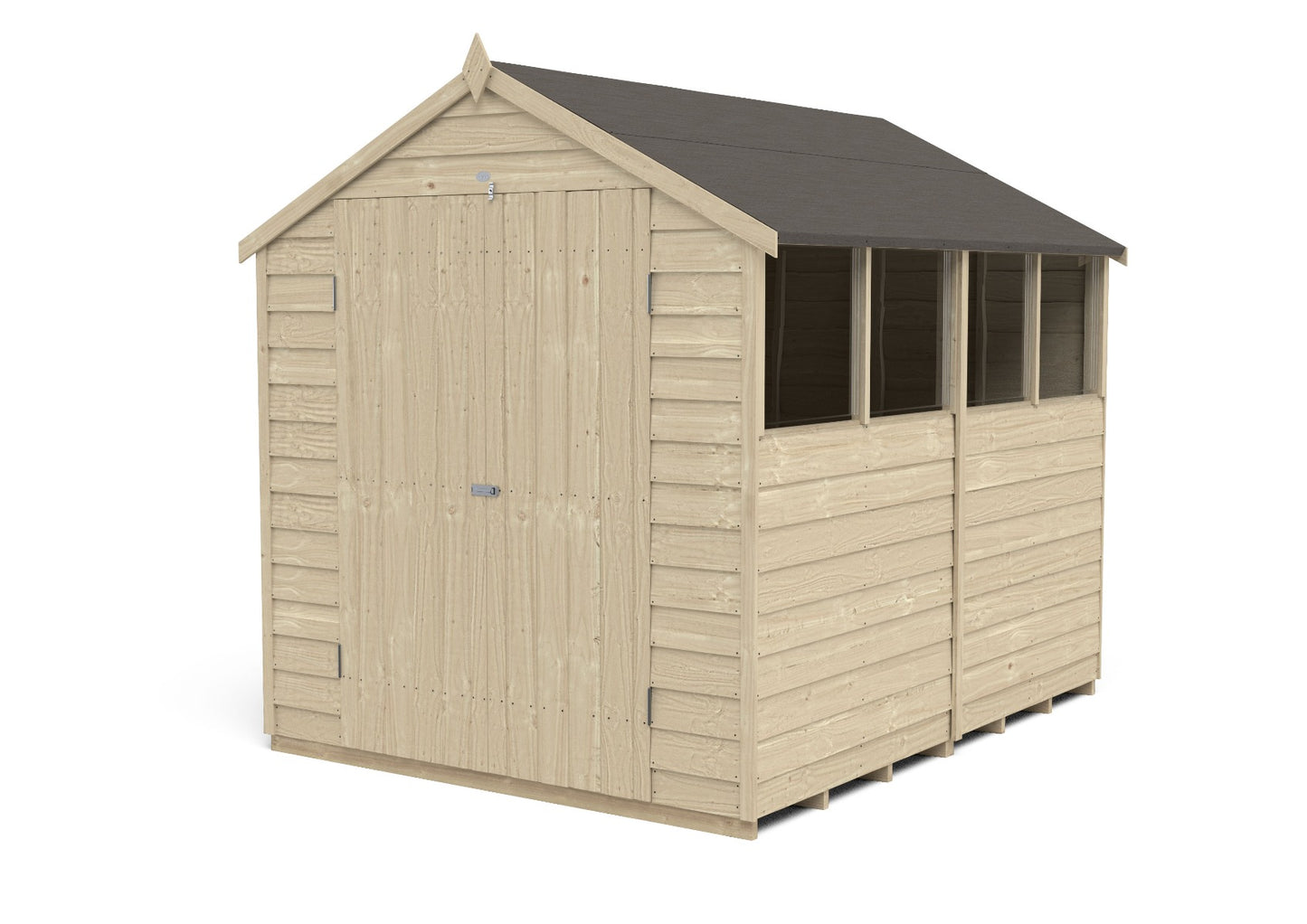 4LIFE Overlap Pressure Treated Apex Shed - Double Door, 4 Windows (HD) - 8 x 6ft