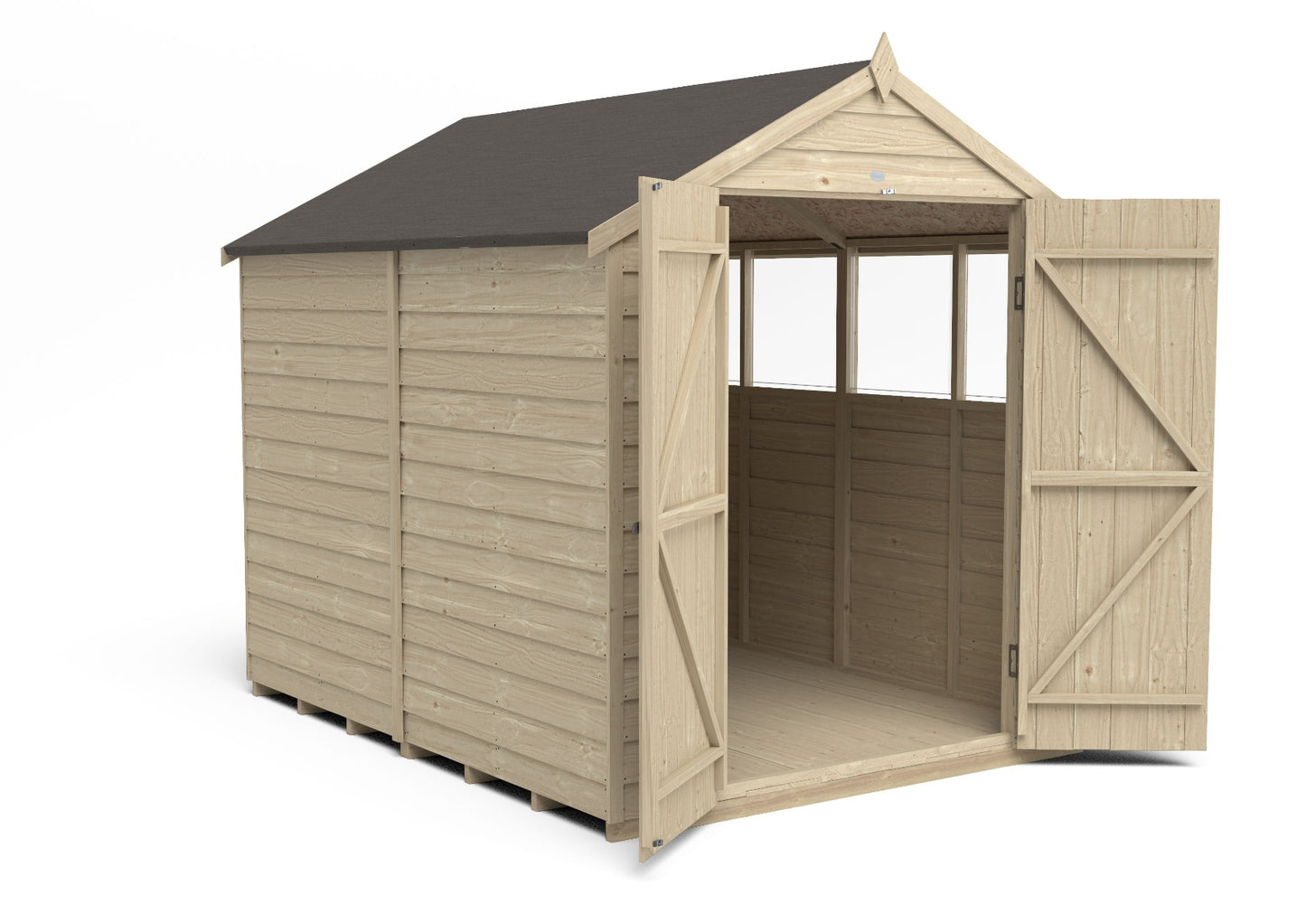 4LIFE Overlap Pressure Treated Apex Shed - Double Door, 4 Windows (HD) - 8 x 6ft