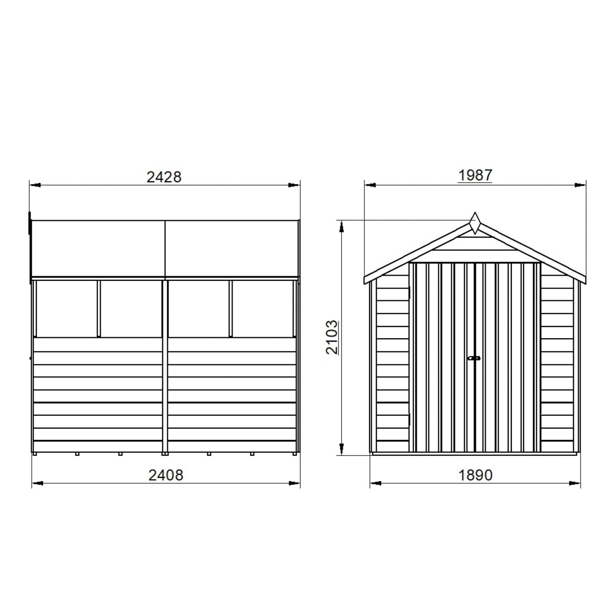 4LIFE Overlap Pressure Treated Apex Shed - Double Door, 4 Windows (HD) - 8 x 6ft