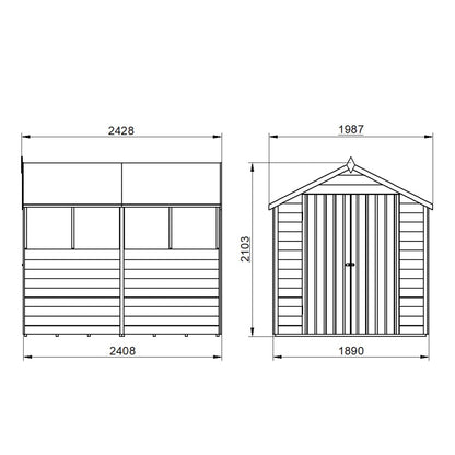 4LIFE Overlap Pressure Treated Apex Shed - Double Door, 4 Windows (HD) - 8 x 6ft