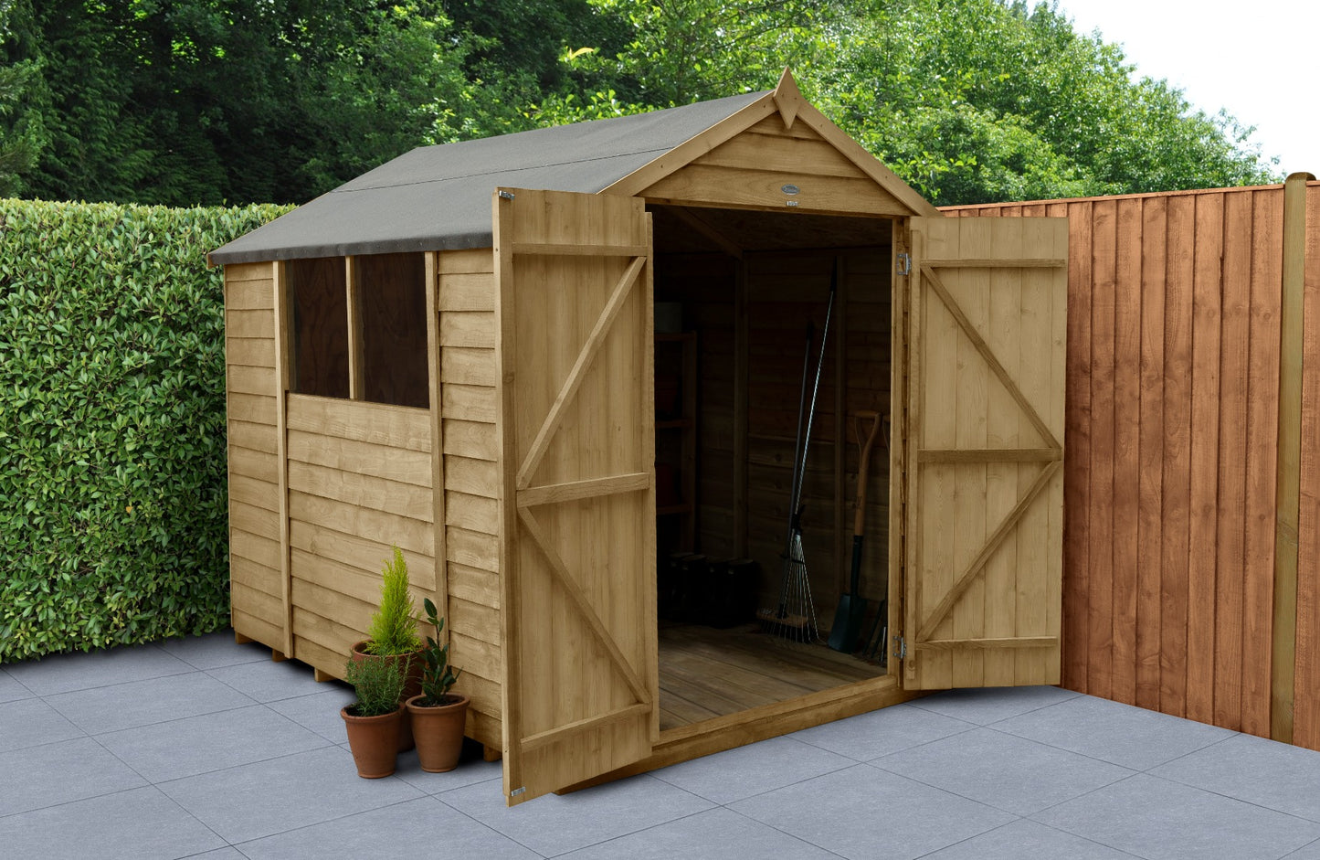 4LIFE Overlap Pressure Treated Apex Shed - Double Door (HD) - 8 x 6ft