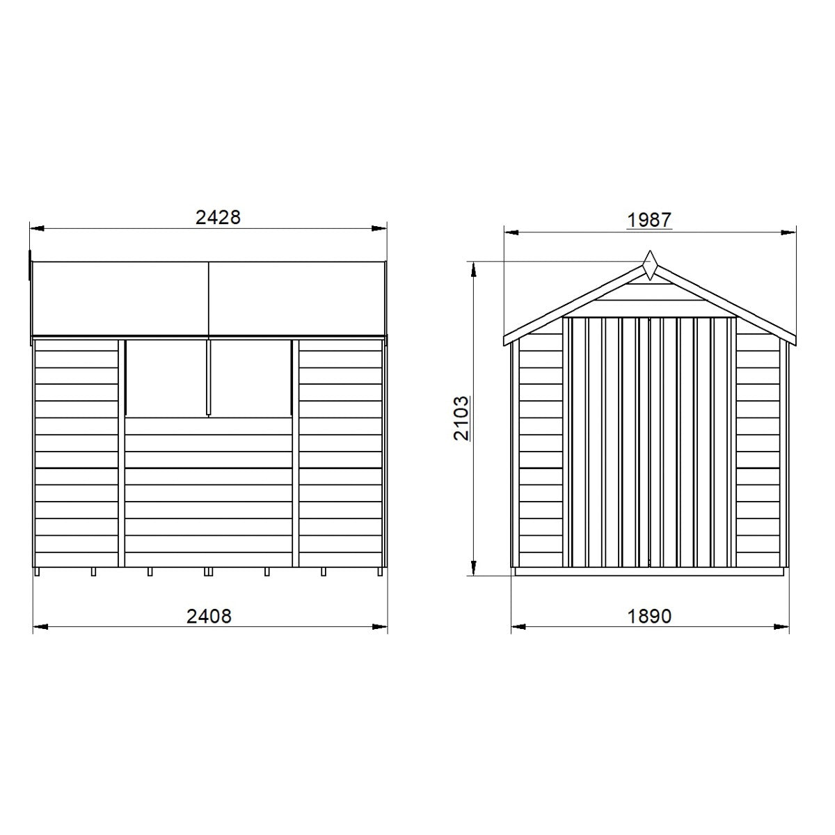 4LIFE Overlap Pressure Treated Apex Shed - Double Door (HD) - 8 x 6ft