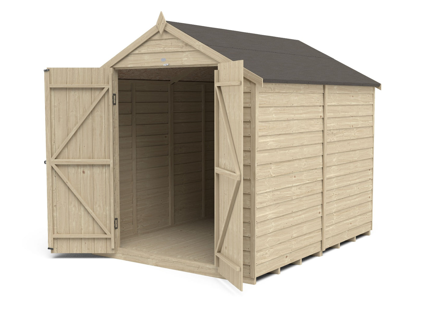 4LIFE Overlap Pressure Treated Apex Shed - Double Door, No Windows (HD) - 8 x 6ft