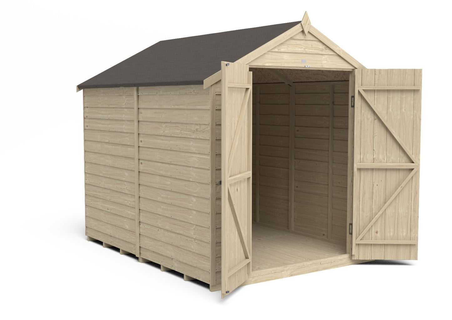 4LIFE Overlap Pressure Treated Apex Shed - Double Door, No Windows (HD) - 8 x 6ft