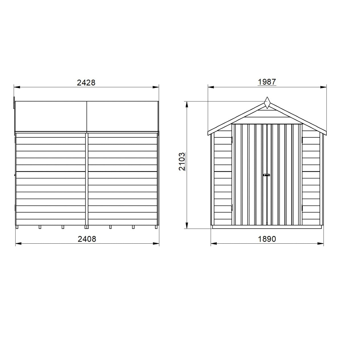 4LIFE Overlap Pressure Treated Apex Shed - Double Door, No Windows (HD) - 8 x 6ft