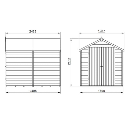 4LIFE Overlap Pressure Treated Apex Shed - Double Door, No Windows (HD) - 8 x 6ft