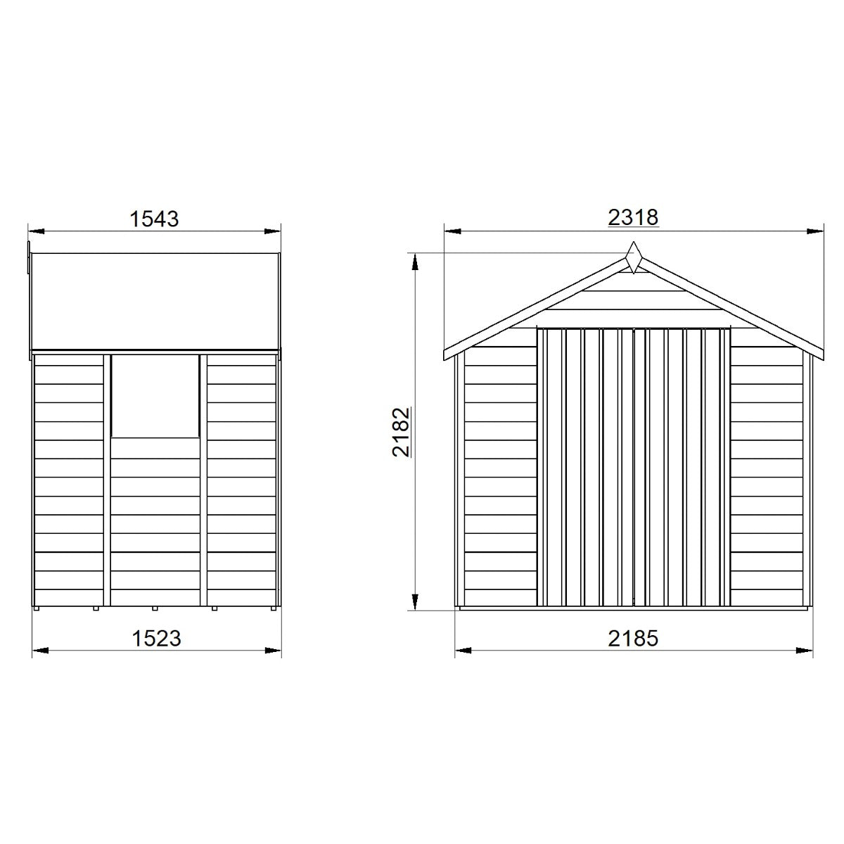 4LIFE Overlap Pressure Treated Apex Shed - Double Door (HD) - 7 x 5ft