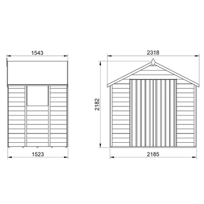 4LIFE Overlap Pressure Treated Apex Shed - Double Door (HD) - 7 x 5ft