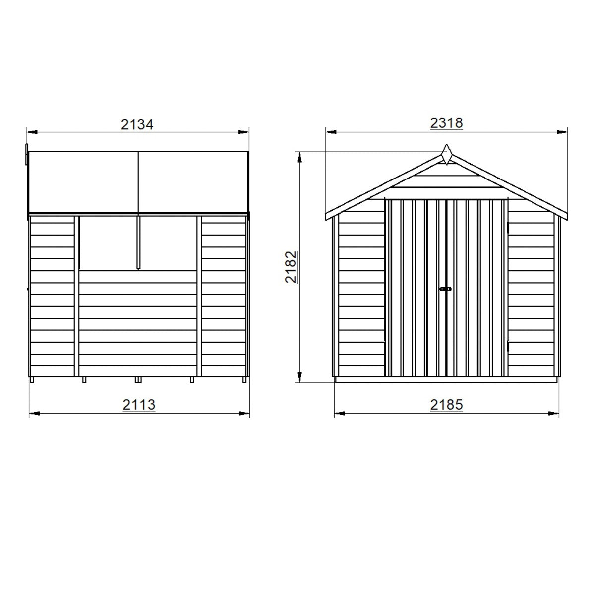 4LIFE Overlap Pressure Treated Apex Shed - Double Door (HD) - 7 x 7ft