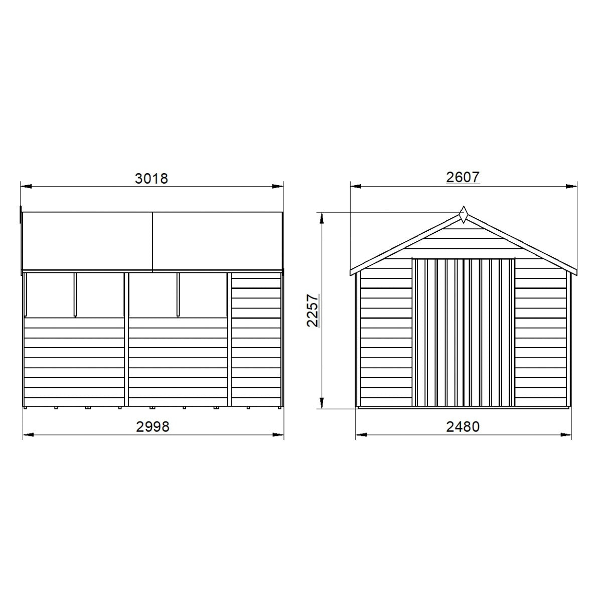 4LIFE Overlap Pressure Treated Apex Shed - Double Door (HD) - 10 x 8ft