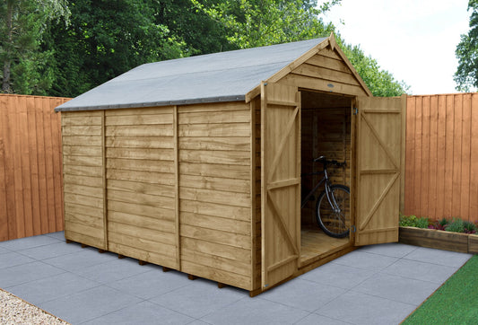 4LIFE Overlap Pressure Treated Apex Shed - Double Door, No Windows (HD) - 10 x 8ft