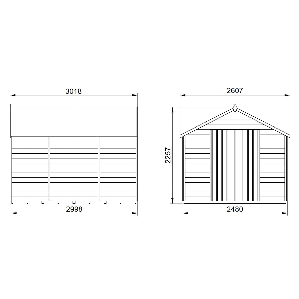 Forest Overlap Pressure Treated Apex Shed - Double Door, No Windows - 10 x 8ft