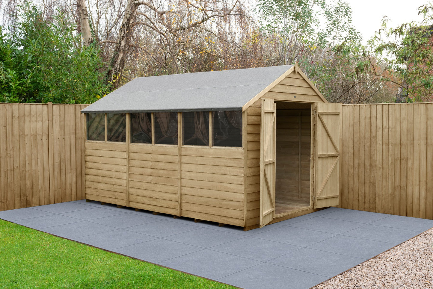 4LIFE Overlap Pressure Treated Apex Shed - Double Door (HD) - 12 x 8ft