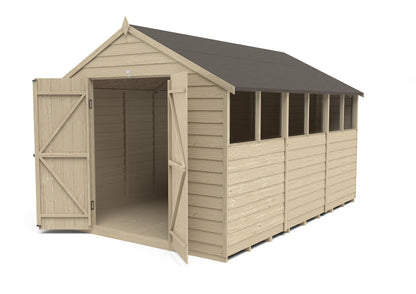 4LIFE Overlap Pressure Treated Apex Shed - Double Door (HD) - 12 x 8ft