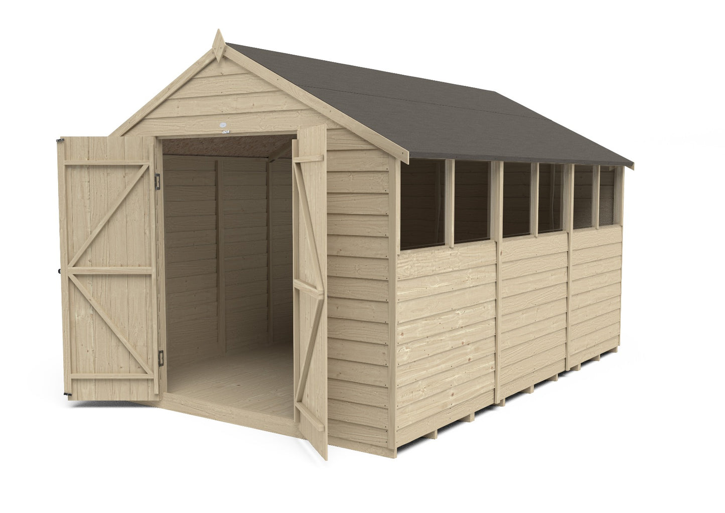 Forest Overlap Pressure Treated Apex Shed - Double Door - 12 x 8ft