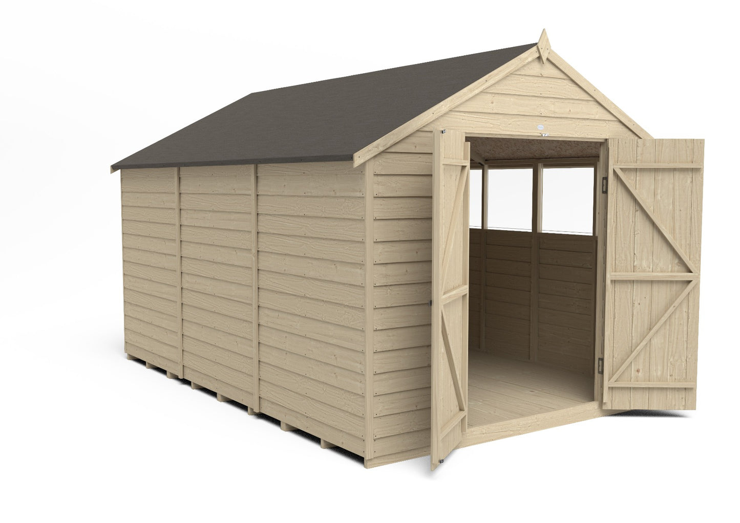 Forest Overlap Pressure Treated Apex Shed - Double Door - 12 x 8ft