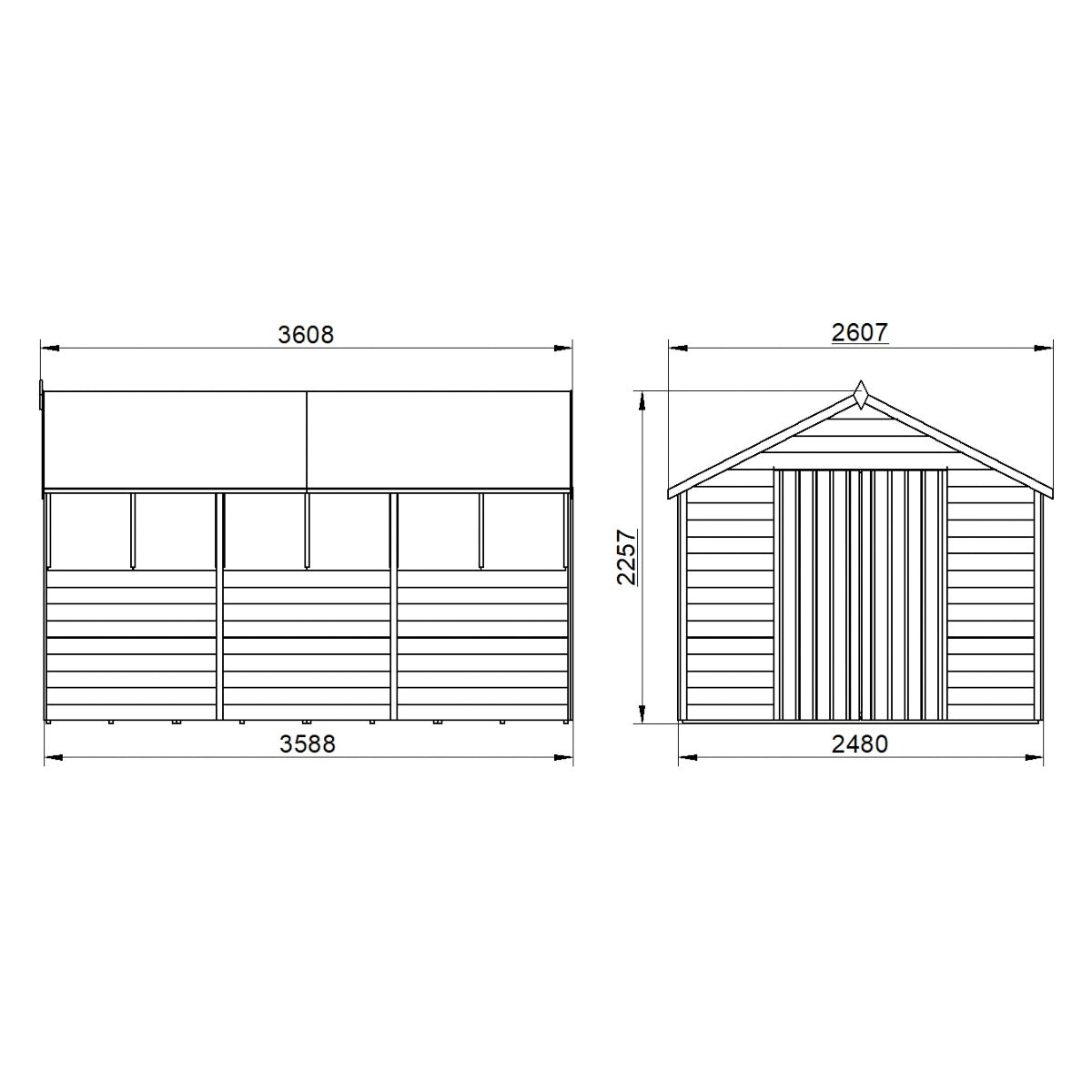 4LIFE Overlap Pressure Treated Apex Shed - Double Door (HD) - 12 x 8ft