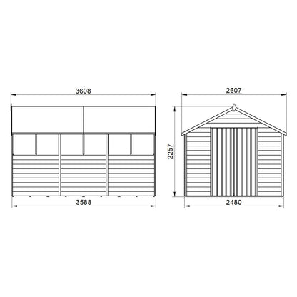 4LIFE Overlap Pressure Treated Apex Shed - Double Door (HD) - 12 x 8ft