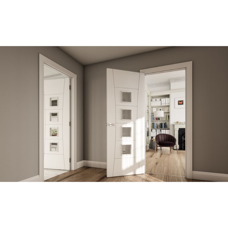 Deanta Pamplona Glazed Interior White Primed Fire Door