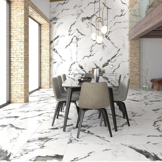 Panda Marble Effect 1200mm x 600mm - Gloss White / Black