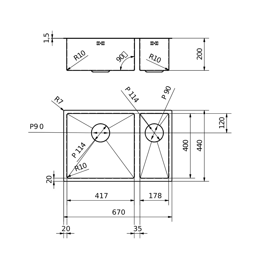 Ellsi Elite 1.5 Bowl Inset/Undermount Stainless Steel Kitchen Sink - Copper