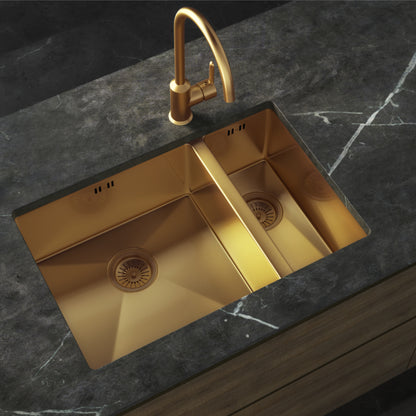 Ellsi Elite 1.5 Bowl Inset/Undermount Stainless Steel Kitchen Sink - Gold