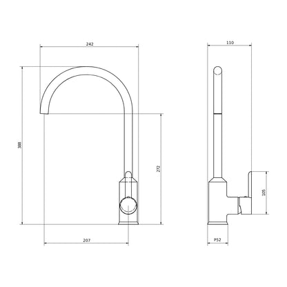 Ellsi Entice Kitchen Mixer Tap with Swivel Spout - Matt Black