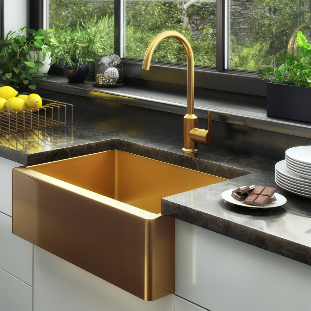 Ellsi Excel 1 Bowl Stainless Steel Belfast Style Kitchen Sink - Gold