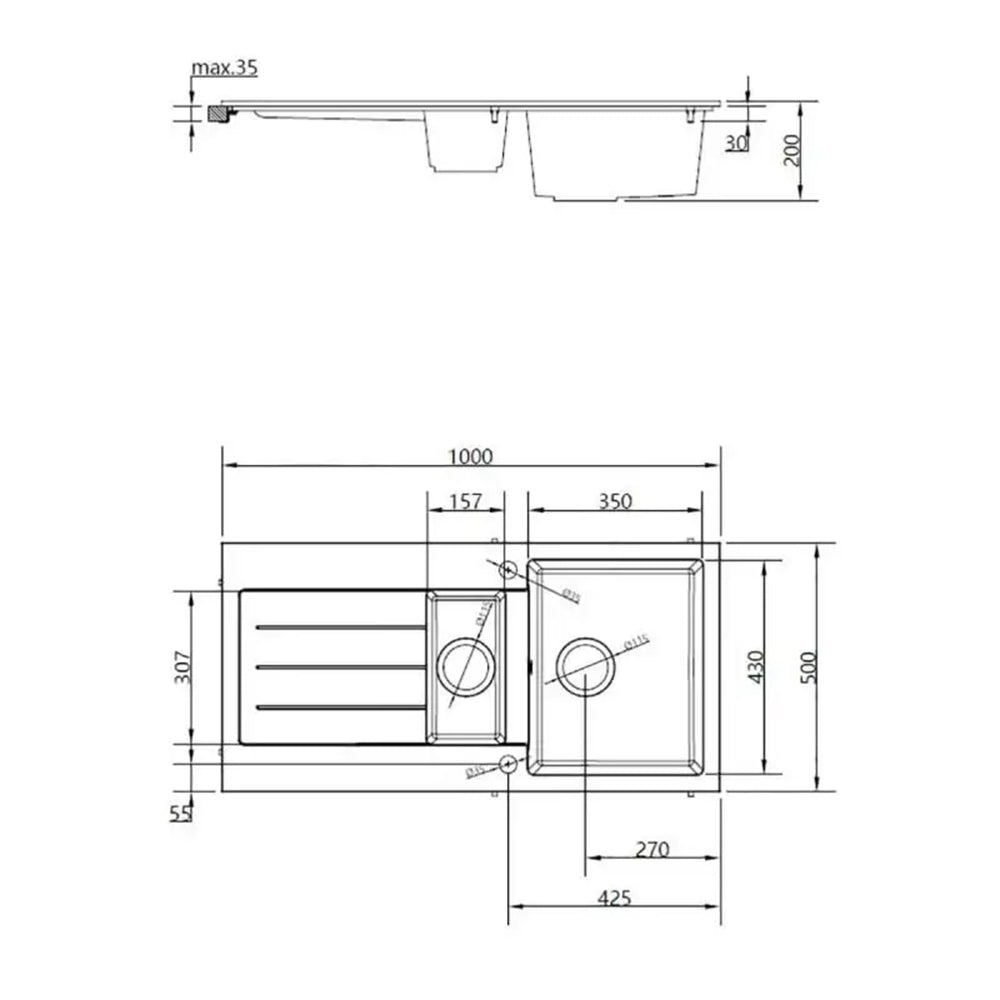 Ellsi Comite 1.5 Bowl Inset Kitchen Sink - Black