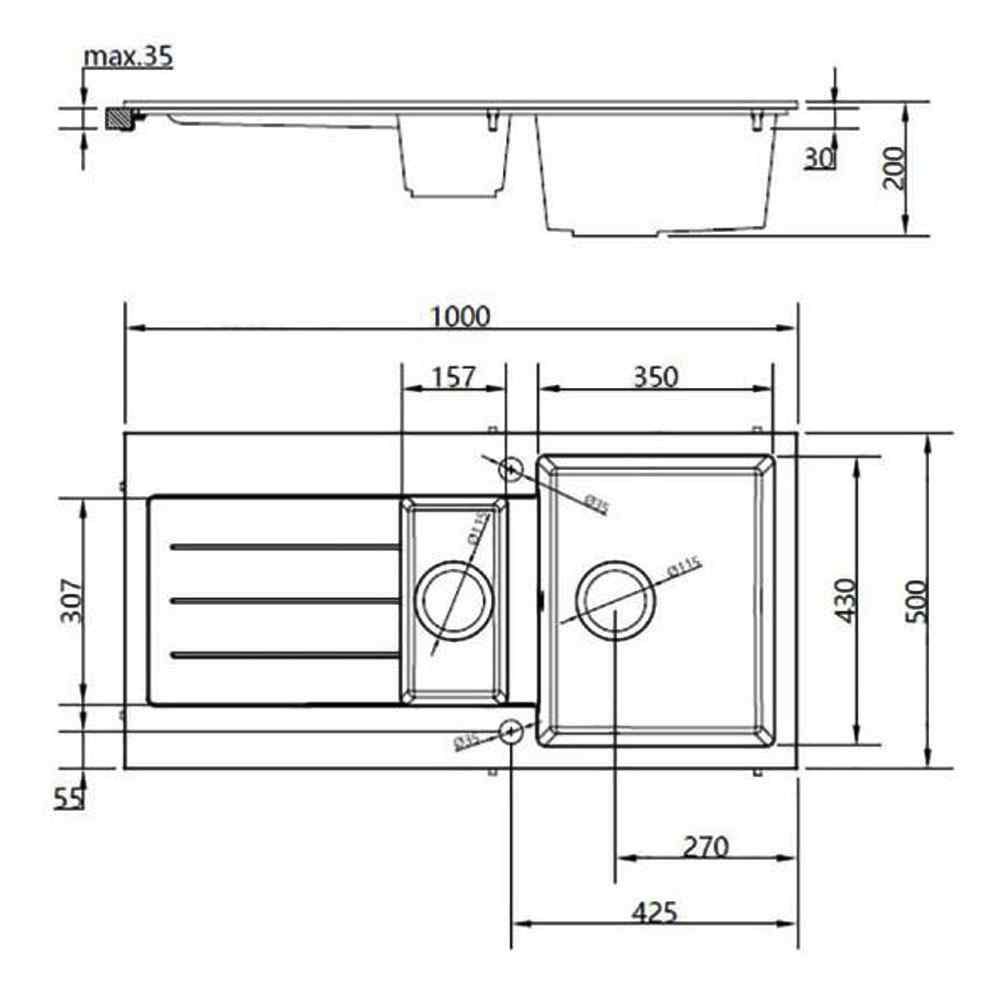 Ellsi Comite 1.5 Bowl Inset Kitchen Sink - Grey