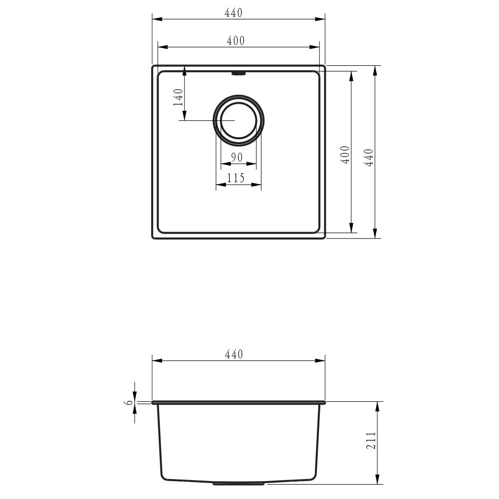 Ellsi Comite 1 Bowl Inset/Undermount Kitchen Sink - Matt Grey