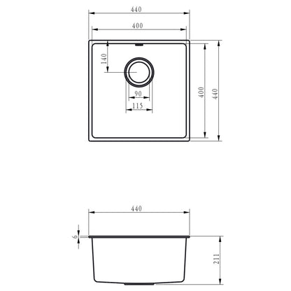 Ellsi Comite 1 Bowl Inset/Undermount Kitchen Sink - Matt Black