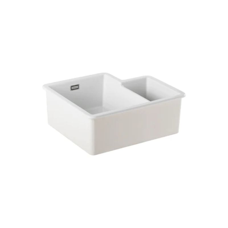 Ellsi 1.3 Bowl White Ceramic Undermount Kitchen Sink w/ Left Hand Main Bowl - 595mm x 520mm