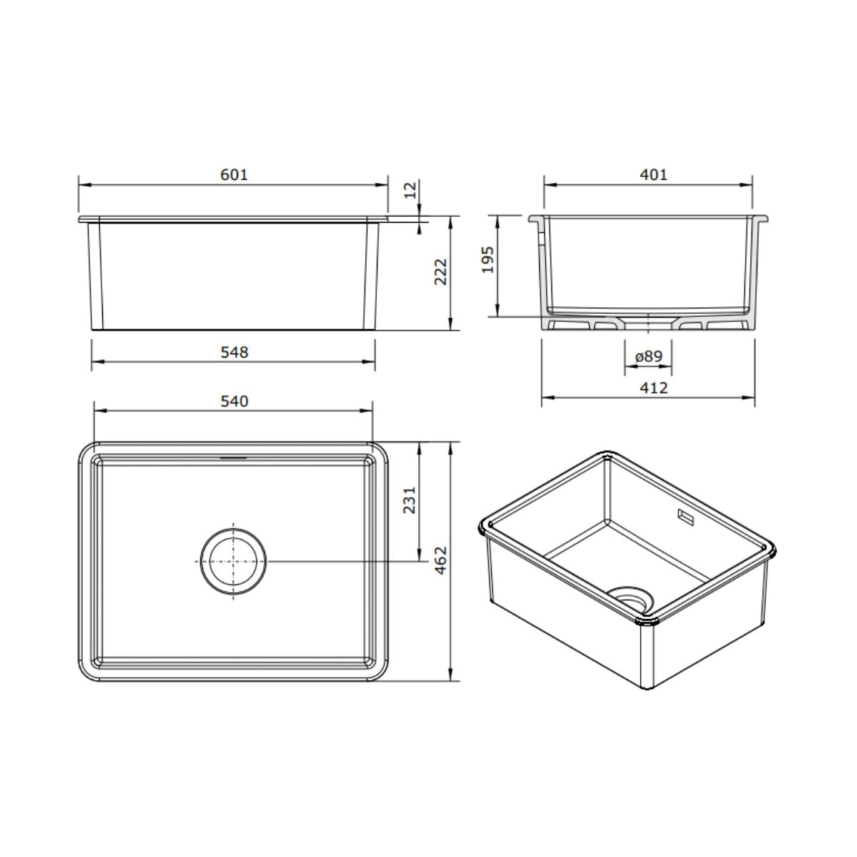 Ellsi Single Bowl Inset/Undermount Fireclay White Ceramic Kitchen Sink