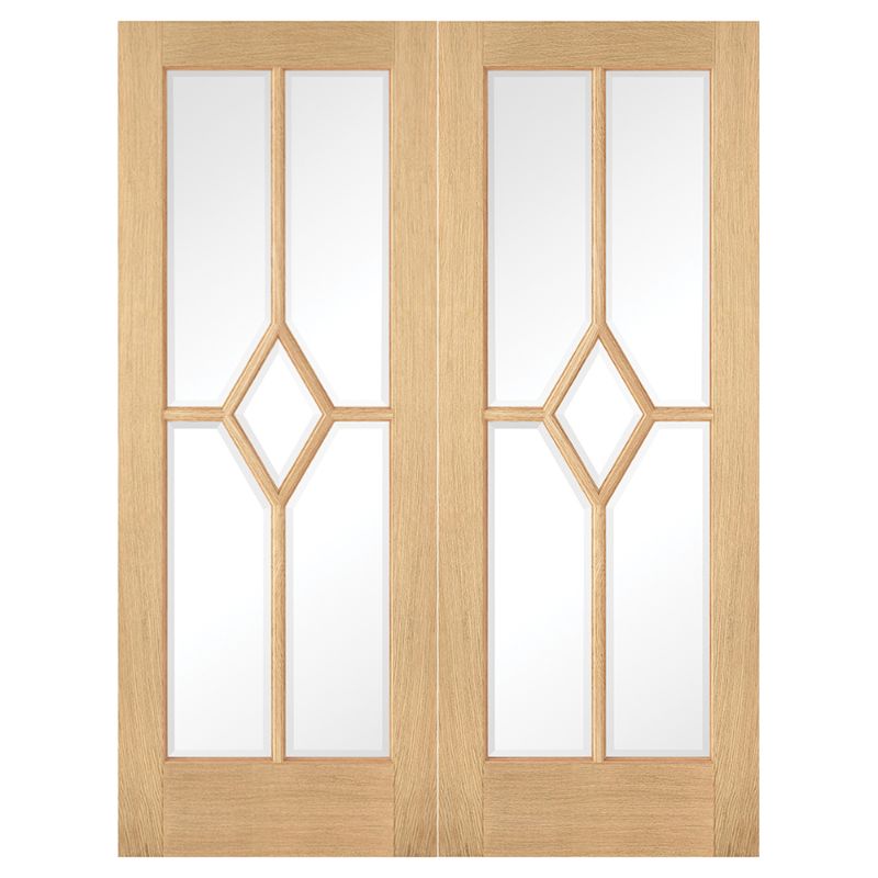 LPD Reims Oak Pre-Finished Internal Clear Glazed Door (Pair) - 78in x 60in x 40mm (1981 x 1524mm)
