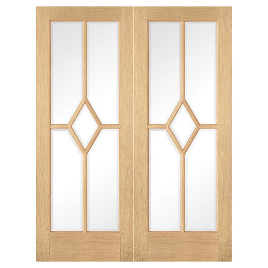 LPD Reims Oak Pre-Finished Internal Clear Glazed Door (Pair) - 78in x 60in x 40mm (1981 x 1524mm)
