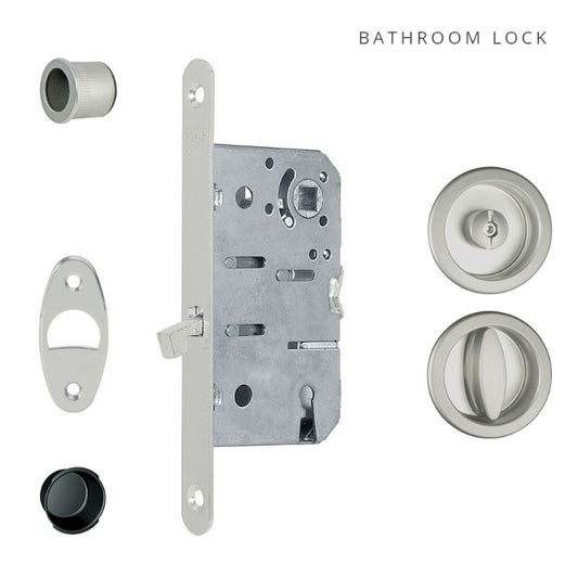 Deanta Pocket Door Round Bathroom Lock - Satin Chrome