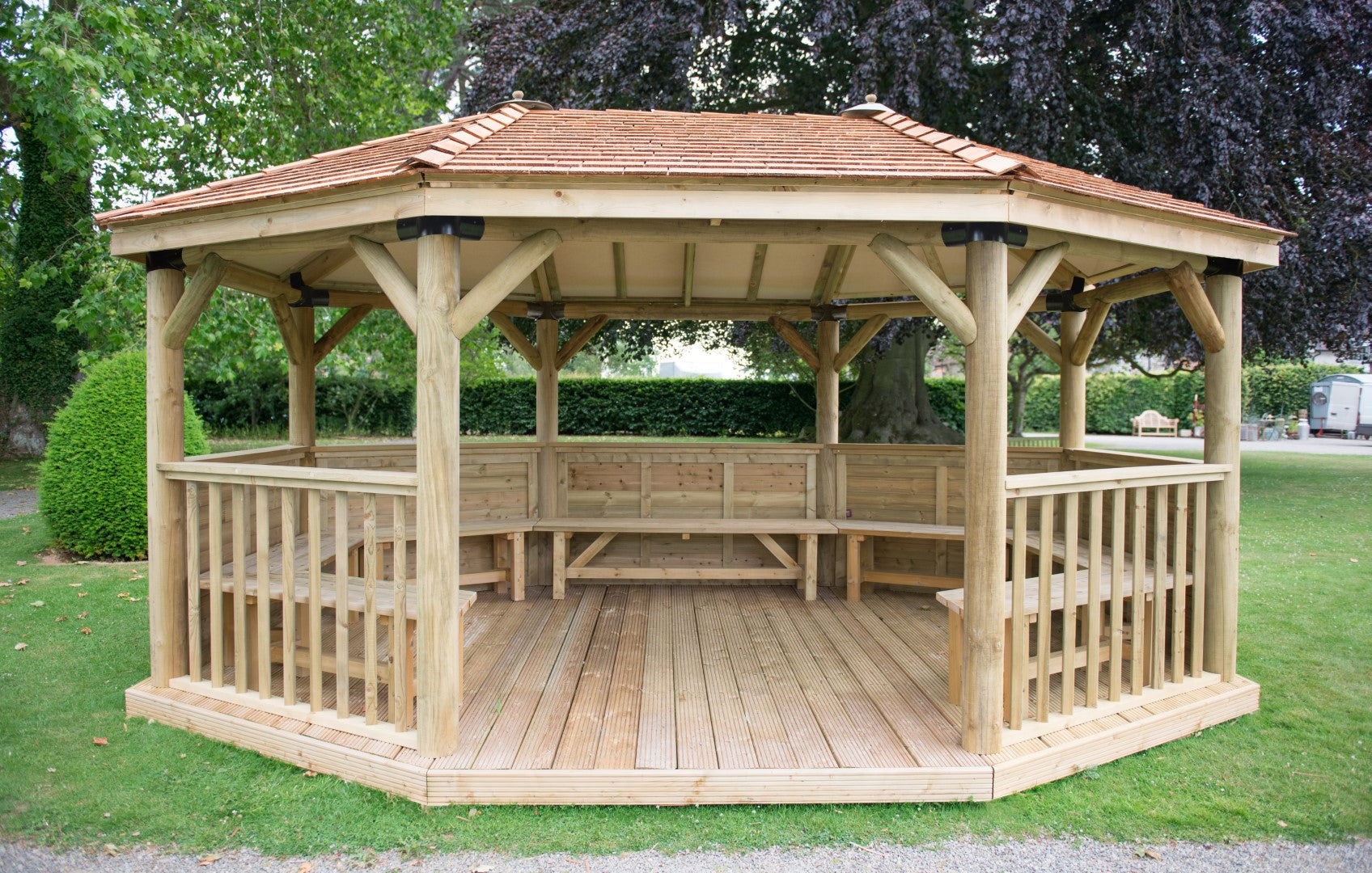 Image for Forest 5.1m Premium Oval Wooden Gazebo with Cedar Roof and Benches