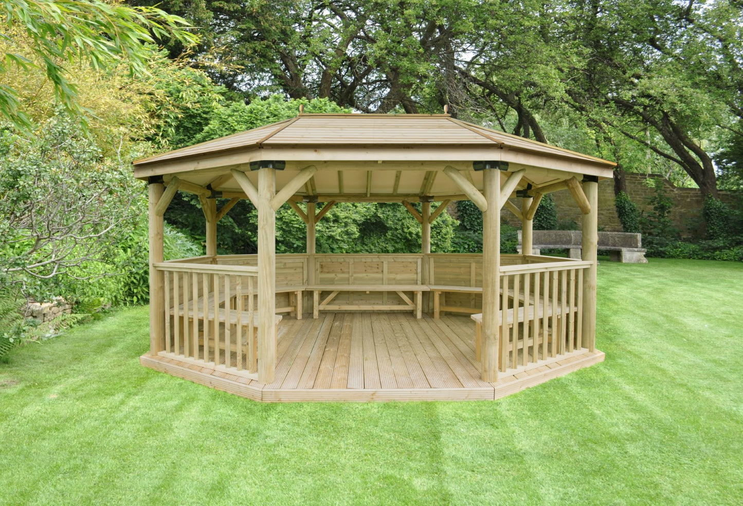 Image for Forest 5.1m Premium Oval Wooden Gazebo with Timber Roof and Benches