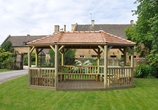 Image for Forest 6m Premium Oval Wooden Gazebo with Cedar Roof and Benches